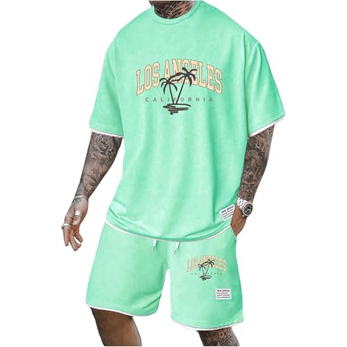 T-Shirt und Shorts Set Herren Baumwolle 2 Teiliges Sommer Outfit Trainingsanzug Kurzarm Casual Jogginganzug Freizeitanzug Y2K Tracksuit Zweiteiler Rundhal Sportanzug Shirts Kurze Hose Sportbekleidung von Udbeksid