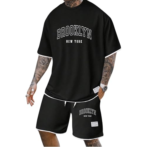 T-Shirt und Shorts Set Herren Baumwolle 2 Teiliges Sommer Outfit Trainingsanzug Kurzarm Casual Jogginganzug Freizeitanzug Y2K Tracksuit Zweiteiler Rundhal Sportanzug Shirts Kurze Hose Sportbekleidung von Udbeksid