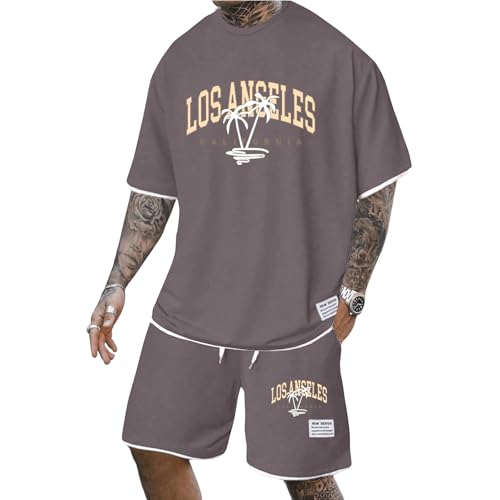 T-Shirt und Shorts Set Herren Baumwolle 2 Teiliges Sommer Outfit Trainingsanzug Kurzarm Casual Jogginganzug Freizeitanzug Y2K Tracksuit Zweiteiler Rundhal Sportanzug Shirts Kurze Hose Sportbekleidung von Udbeksid