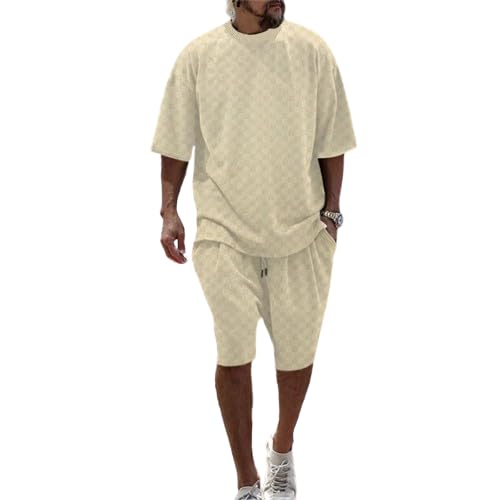 Trainingsanzug Herren Jogginganzug Kurzarm Sportanzug 2024 Freizeitanzug 2 Teiler Casual Outfit Sommer Shorts und Tshirt Tracksuit Sport Set Hausanzug Männer Kurze Hosen + T Shirt Set von Udbeksid