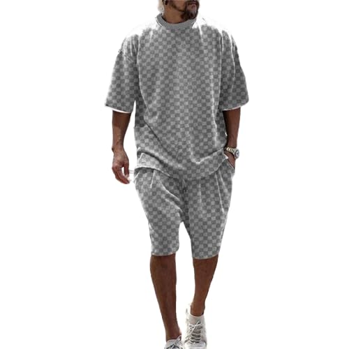 Trainingsanzug Herren Jogginganzug Kurzarm Sportanzug 2024 Freizeitanzug 2 Teiler Casual Outfit Sommer Shorts und Tshirt Tracksuit Sport Set Hausanzug Männer Kurze Hosen + T Shirt Set von Udbeksid