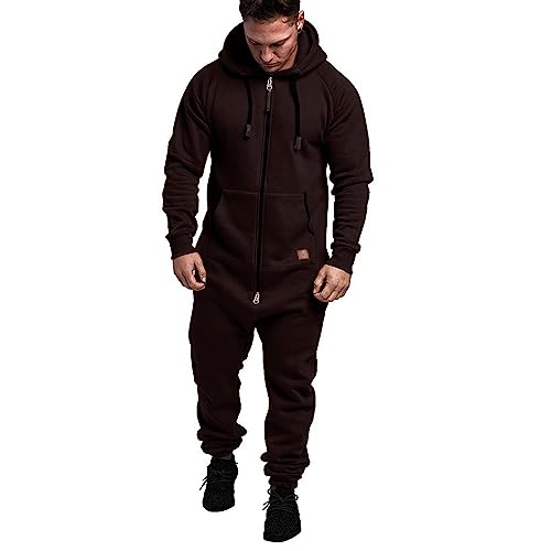 Udbeksid Herren Overall Jumpsuit Trainingsanzug für Männer Jogginghose One Piece Reißverschluss Trainingsanzug mit Kapuze und Taschepsuit Fitness Einteiler Bekleidung Warm Winter von Udbeksid