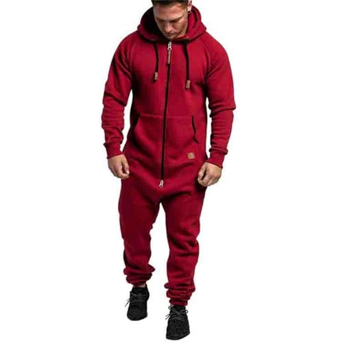 Udbeksid Herren Overall Jumpsuit Trainingsanzug für Männer Jogginghose One Piece Reißverschluss Trainingsanzug mit Kapuze und Taschepsuit Fitness Einteiler Bekleidung Warm Winter von Udbeksid