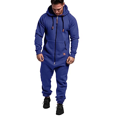 Udbeksid Herren Overall Jumpsuit Trainingsanzug für Männer Jogginghose One Piece Reißverschluss Trainingsanzug mit Kapuze und Taschepsuit Fitness Einteiler Bekleidung Warm Winter von Udbeksid