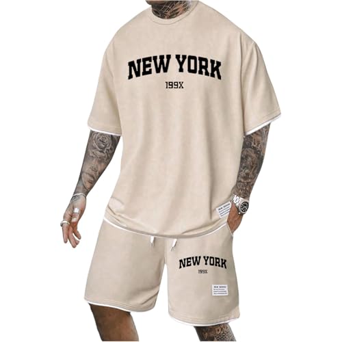 Udbeksid Herren Set T-Shirt und Shorts Sport Sommer Outfit Trainingsanzug 2 Teiliges Zweiteiler Sportanzug Casual Anzug Jogginganzug Tracksuit Rundhal Baggy Freizeitanzug Kurzarm Men Sets mit Tasche von Udbeksid