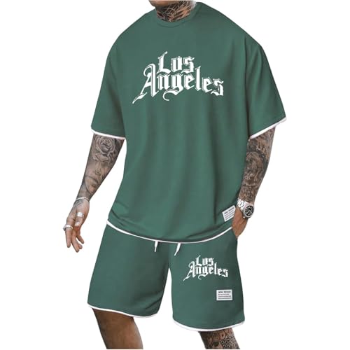 Udbeksid Herren Set T-Shirt und Shorts Sport Sommer Outfit Trainingsanzug 2 Teiliges Zweiteiler Sportanzug Casual Anzug Jogginganzug Tracksuit Rundhal Baggy Freizeitanzug Kurzarm Men Sets mit Tasche von Udbeksid