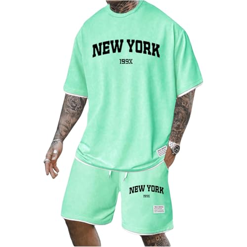 Udbeksid Herren Set T-Shirt und Shorts Sport Sommer Outfit Trainingsanzug 2 Teiliges Zweiteiler Sportanzug Casual Anzug Jogginganzug Tracksuit Rundhal Baggy Freizeitanzug Kurzarm Men Sets mit Tasche von Udbeksid