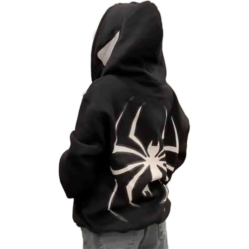 Herren Spinnen Print Kapuzenpullover Y2K Punk Dunkle Gotisch Halloween Jacke mit Reißverschluss Unisex Kapuzenpullover Hip-Hop-Retro 03 von Udbeksid