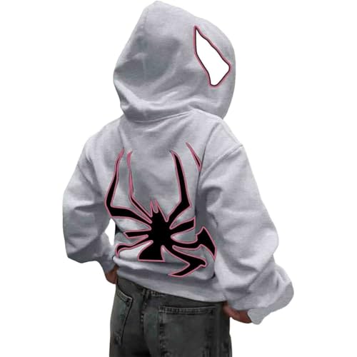 Herren Spinnen Print Kapuzenpullover Y2K Punk Dunkle Gotisch Halloween Jacke mit Reißverschluss Unisex Kapuzenpullover Hip-Hop-Retro 16 von Udbeksid
