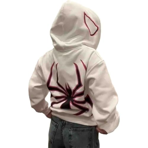 Herren Spinnen Print Kapuzenpullover Y2K Punk Dunkle Gotisch Halloween Jacke mit Reißverschluss Unisex Kapuzenpullover Hip-Hop-Retro 30 von Udbeksid