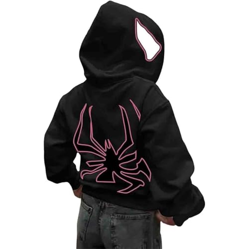 Herren Spinnen Print Kapuzenpullover Y2K Punk Dunkle Gotisch Halloween Jacke mit Reißverschluss Unisex Kapuzenpullover Hip-Hop-Retro 32 von Udbeksid