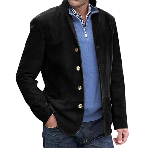 Udbeksid Lederjacke 2024 Trachtenjacke Sakko Jacke Herren Blazer Jacke Kunstleder Anzug Jacke Casual 4 Knöpfe Wildleder Sport Blazer Mantel mit Taschen von Udbeksid