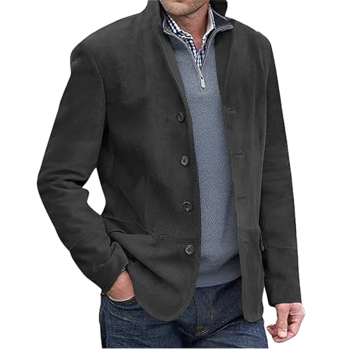 Udbeksid Lederjacke 2024 Trachtenjacke Sakko Jacke Herren Blazer Jacke Kunstleder Anzug Jacke Casual 4 Knöpfe Wildleder Sport Blazer Mantel mit Taschen von Udbeksid