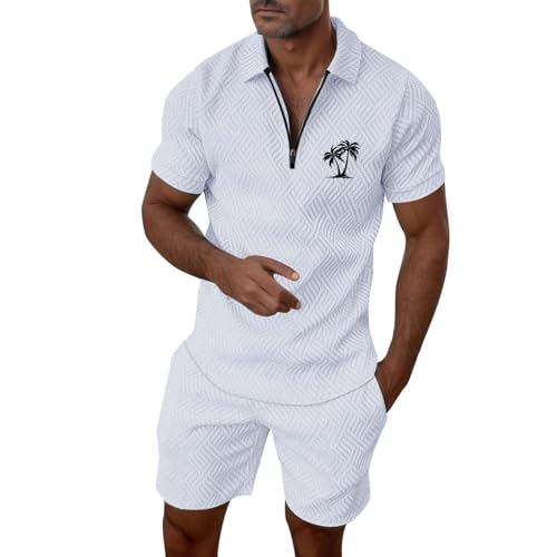 Udbeksid Sportanzug Herren Sommer Poloshirt mit Reißverschluss Shorts Zweiteiler Fitness Freizeitkleidung Trainingsanzug Atmungsaktiv Männer Outfit Casual Leicht Kurzarm S bis 5XL von Udbeksid