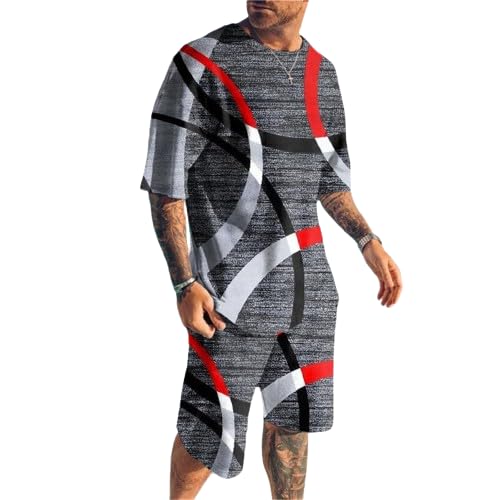 Udbeksid Trainingsanzug für Herren Jogginganzug Herren Sommer Sportanzug 2 Teiliges Outfit Sport Set Kurzarm Sportanzug T-Shirts + Kurze Hose Männer Trainingsanzug Sporthose von Udbeksid
