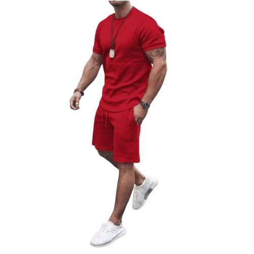 Udbeksid Trainingsanzug für Herren Sommer Sportanzug 2 Teiliges Outfit Sport Set Kurzarm Sportanzug T-Shirts + Kurze Hose Männer Trainingsanzug Sporthose Männer Kurze Hosen + T Shirt Set von Udbeksid