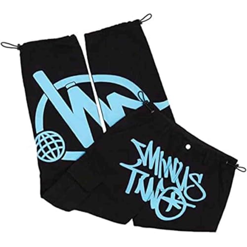 Y2K Pants, Y2K High Waist Straight Loose Cargos Jeans, Retro Cargo Joggers Street Pocket | Cargo Hosen Männer | 2024 Harajuku Hip Hop Print Loose Men Rock Straight Hose Mit Weitem Bein von Udbeksid