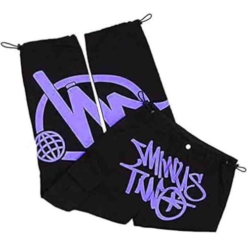 Y2K Pants, Y2K High Waist Straight Loose Cargos Jeans, Retro Cargo Joggers Street Pocket | Cargo Hosen Männer | 2024 Harajuku Hip Hop Print Loose Men Rock Straight Hose Mit Weitem Bein von Udbeksid