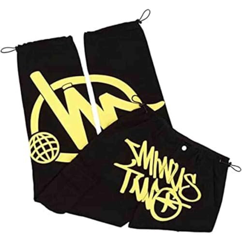 Y2K Pants, Y2K High Waist Straight Loose Cargos Jeans, Retro Cargo Joggers Street Pocket | Cargo Hosen Männer | 2024 Harajuku Hip Hop Print Loose Men Rock Straight Hose Mit Weitem Bein von Udbeksid