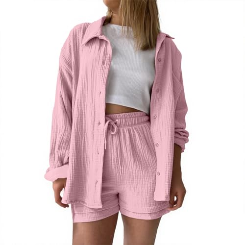 Zweiteiler Musselin Damen Sommer Set Kurzarm Shorts und Hemd Outfit Lounge Leinen Freizeitanzug Strandbekleidung Elegant 2 Teiliges Hausanzug Loungewear Two Piece Clothes Freizeit Anzug Women Zweiteiler Musselin Damen Sommer Set Kurzarm Shorts und Hemd Outfit Lounge Leinen Freizeitanzug Strandbekleidung Elegant 2 Teiliges Hausanzug Loungewear Two Piece Clothes Freizeit Anzug Women von Udbeksid