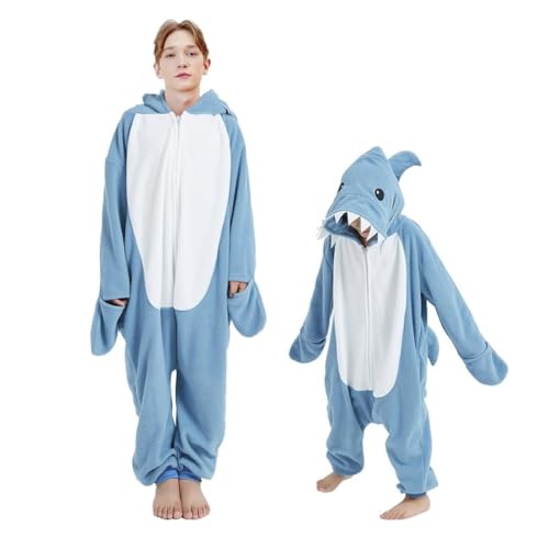Udekit Cartoon Schlafanzug Einteiler Niedlicher, Blauer Hai Kiefer Pyjama Robe Strampler Nachtwäsche Cosplay Kostüm Karneval und Halloween Party für Kinder von 2 bis 4 Jahren von Udekit