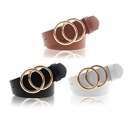 Udekit Doppel-O-Ring Ledergürtel Weichen Kunstleder Gürtel für Frauen, Mädchen, Dame (3 Stück/Set) Klein von Udekit