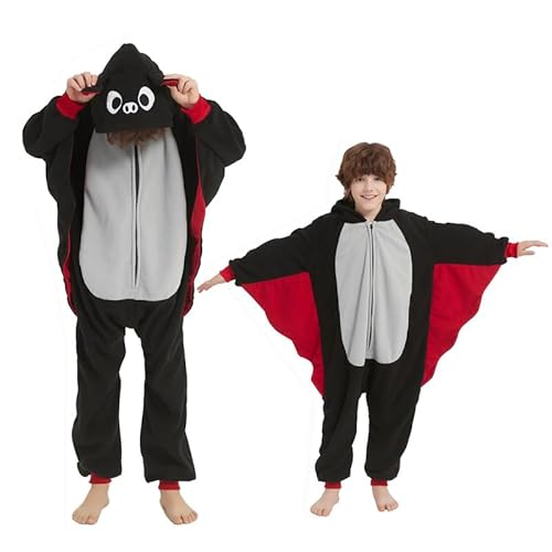 Udekit Gruseliger Halloween-Schlafanzug, Fledermaus Pyjama Strampler Onesies Nachtwäsche Cosplay Kostüm Karneval Party für Kinder von 4 bis 6 Jahren von Udekit