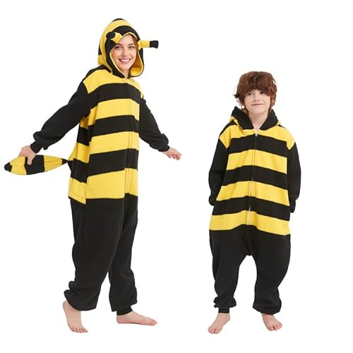 Udekit Pyjama mit Schwanz, Bienen Schlafoverall Strampler Onesie Schlafanzüge Robe Nachtwäsche Cosplay Kostüm Halloween Karneval Party für Kinder von 2 bis 4 Jahren von Udekit