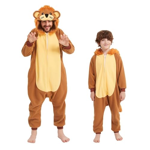 Udekit Pyjama mit Schwanz, Löwen Schlafoverall Strampler Onesie Schlafanzüge Robe Nachtwäsche Cosplay Kostüm Halloween Karneval Party für Kinder von 4 bis 6 Jahren von Udekit