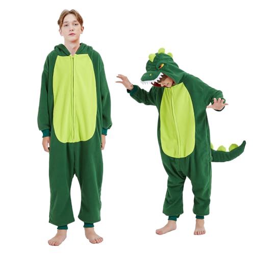 Udekit Weich Schlafanzug Einteiler Niedlicher Dinosaurier Pyjama Robe Strampler Nachtwäsche Cosplay Kostüm Karneval und Halloween Party für Kinder von 9 bis 12 Jahren von Udekit