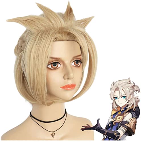 Uearlid Wig Anime Cosplay Anime Cosplay Perücken, Albedo Cosplay Perücke for Genshin-Auswirkungen Halloween-Party-Requisiten-Accessoires mit kostenloser Perücke-Kappe von Uearlid