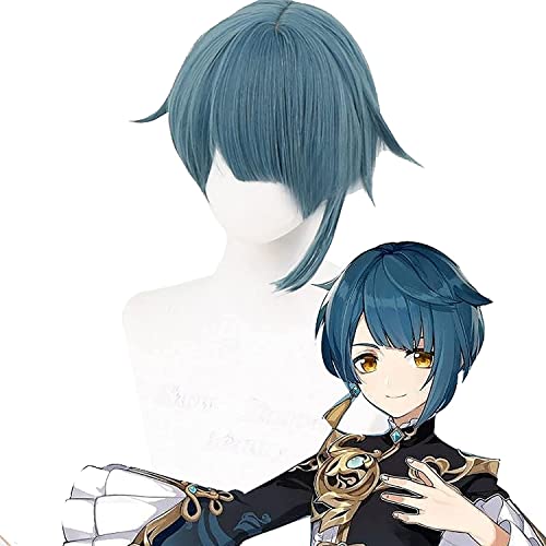 Uearlid Wig Anime Cosplay Anime Cosplay Perücken, Genshin-Auswirkungen Xingqiu Cosplay Perücke for Halloween-Party-Requisitenzubehör mit kostenloser Perücke-Kappe von Uearlid