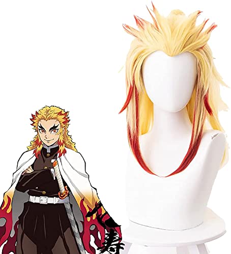 Uearlid Wig Anime Cosplay Anime Cosplay Perücken Demon Slayer Rengoku Kyoujurou Cosplay Perücke for Halloween Party Requisiten Zubehör mit freier Perücke-Kappe von Uearlid
