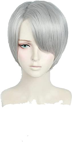 Uearlid Wig Anime Cosplay Anime Yuri !!!auf EIS Nikiforov Victor Herren Kurzlichtgrau Hitzebeständige Cosplay Kostüm Perücke von Uearlid