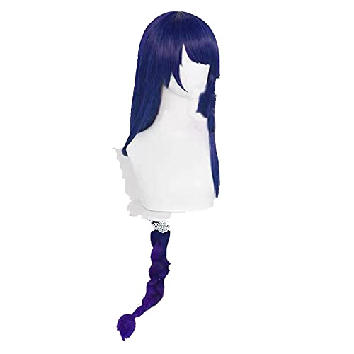 Uearlid Wig Anime Cosplay Genshin-Auswirkungen Shogun Cosplay Perücke Vor Styled 100cm Blau Lange hitzebeständige synthetische Perücken Anime Cosplay Perücken Haar Halloween von Uearlid
