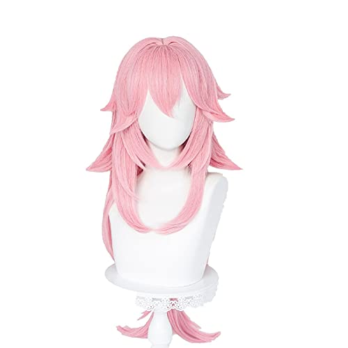 Uearlid Wig Anime Cosplay Genshin-Auswirkungen Yae Cosplay Perücke Lange Rosa Perücke Cosplay Anime Cosplay Perücken Hitzebeständige synthetische Perücken Haar Halloween von Uearlid