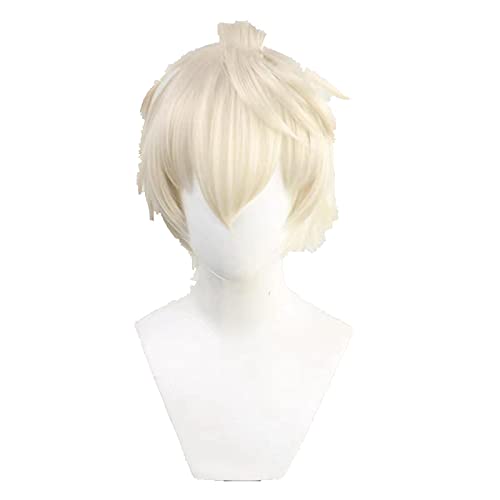 Uearlid Wig Anime Cosplay Genshin Wirkung Cosplay Bennett 30cm Perücke Grau Gold Perücke Hitzebeständige Synthetische Haar Pelucas Anime Rollenspielperücken Halloween von Uearlid
