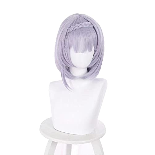Uearlid Wig Anime Cosplay Genshin Wirkung Noelle Cosplay Anime Perücke 35 cm Perücke Kurze Silber lila Perücke mit Pony Hitzebeständige synthetische Haarperücke Halloween von Uearlid