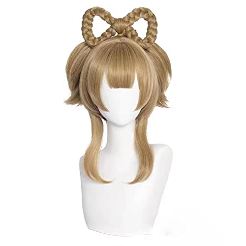 Uearlid Wig Anime Cosplay Genshin Wirkung yaoyao hellbraune Zöpfe Bogen Cosplay Anime Cosplay Braid Perücken Hitzebeständige synthetische Perücken Halloween von Uearlid