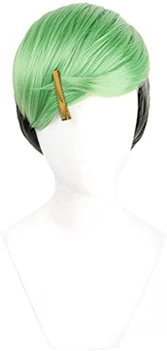 Uearlid Wig Anime Cosplay JoJo's Bizarre Adventure Cosplay Jobin Higashikata Grün Schwarz Short Synthetic Hair Carnival Halloween Party Rollenspiel Perücken von Uearlid