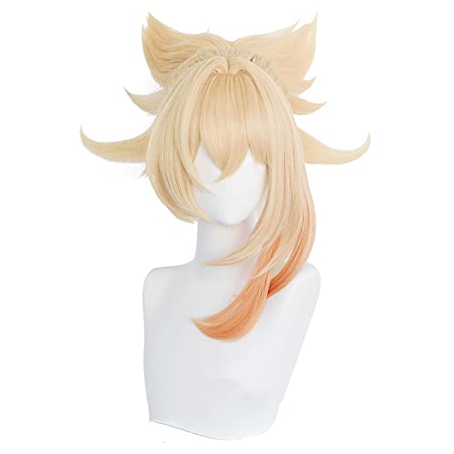 Uearlid Wig Anime Cosplay Spiel Genshin Auswirkungen Rolle Yoimiya Perücke Cosplay Ponytail Gradient Blond ORANGE Hitzebeständige Haar Halloween Anime Rollenspiel von Uearlid