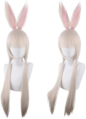 Wig Anime Cosplay Anime Beastars Perücke Haru Beige Langes Haar Cosplay Kaninchenohren Perücke Rollenspiel Halloween Haar Synthetik + Perückenkappe von Uearlid