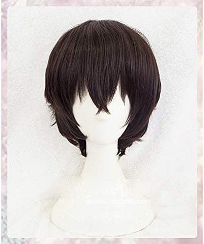 Wig Anime Cosplay Anime Bungo Stray Dogs Dazai Osamu Kurzes braunes lockiges Haar, hitzebeständig, Cosplay-Kostüm, Perücke + Schiene + Kappe von Uearlid