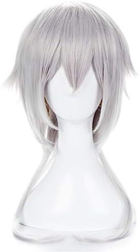 Wig Anime Cosplay Anime Bungo Stray Dogs Fukuzawa Yukichi Silbrig Weiß Hitzebeständige Synthetische Haar Cosplay Kostüm Perücke + Perücke Kappe von Uearlid