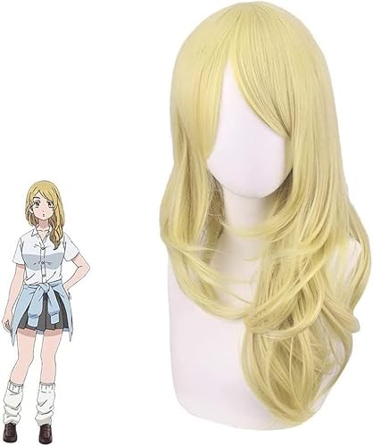 Wig Anime Cosplay Anime Cosplay Frauen Gelb Langes Haar for Sano Emma Rollenspiel Halloween Party Zubehör Perücken + Perückenkappe von Uearlid