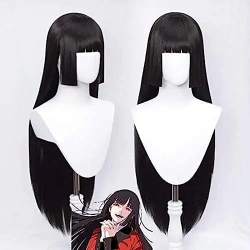 Wig Anime Cosplay Anime Cosplay Kostüm Perücke for Jabami Yumeko Kakegurui Perückenkappe inklusive langes gerades Schwarz von Uearlid