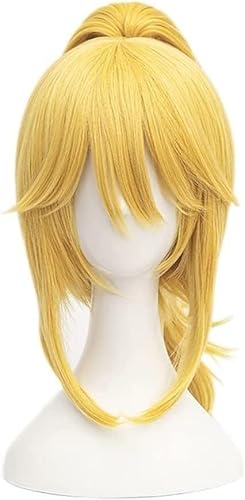 Wig Anime Cosplay Anime Cosplay Perücke Deine Lüge im April Miyazono Kaori Hellgoldblond Clip Pferdeschwanz Hitzebeständige Cosplay Kostüm Perücken + Perückenkappe von Uearlid