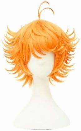 Wig Anime Cosplay Anime Cosplay Perücke for Emma, ​​kurze lockige gewellte orange Perücke Halloween Party Perücke + Perückenkappe von Uearlid