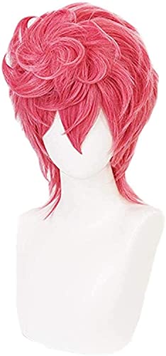 Wig Anime Cosplay Anime Cosplay Perücken JoJo' s Bizarre Adventure Trish UNA Pink Kurze lockige Haare weibliche Perücke Cosplay Party Perücken + Perücke Kappe von Uearlid