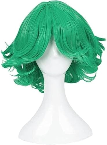 Wig Anime Cosplay Anime Cosplay Tatsumaki Perücke Grün Kurze Lockige Wellenförmige Hitzebeständige Synthetische Haar Anime Kostüm Party + Perücke Kappe von Uearlid